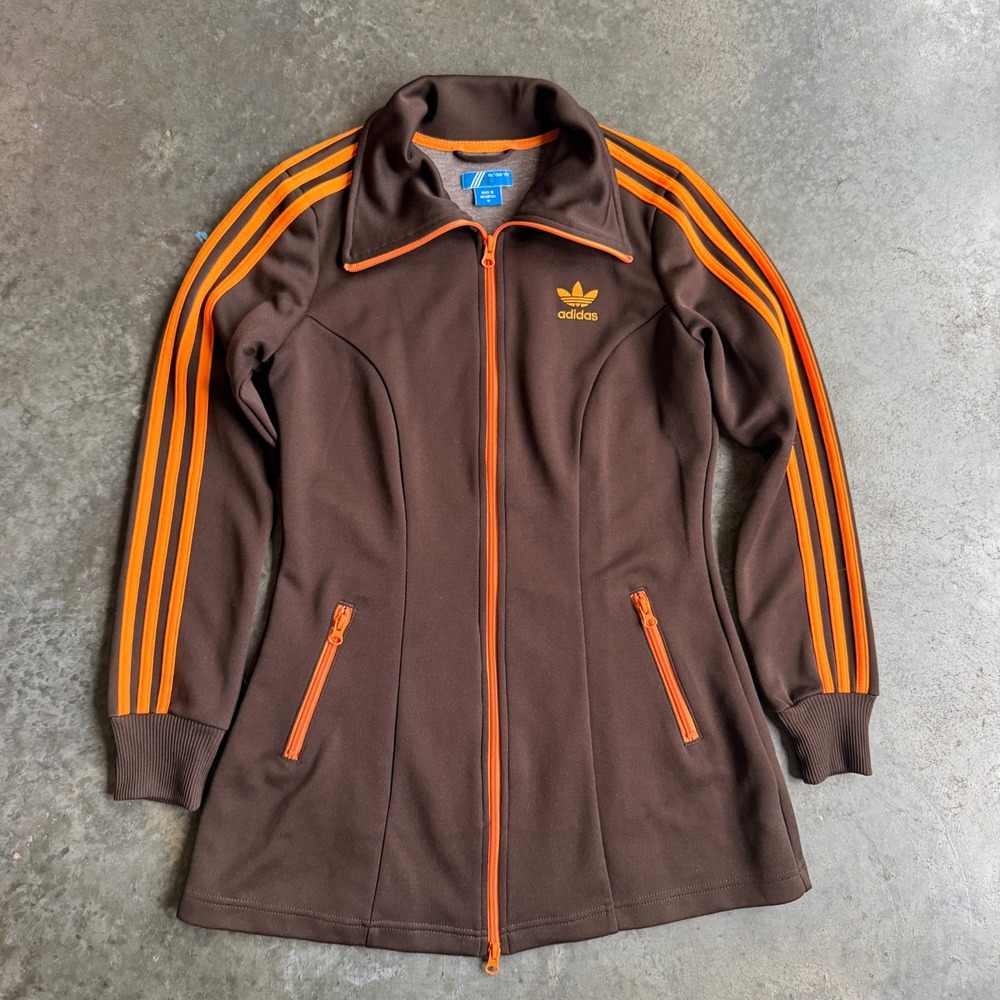 Adidas Firebird Vintage Trefoil Hooded Zip Track Jacket Brown Orange Sz Medium